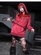 BLOOD SUPPLY Gothic Print Distressed Ripped Long Sleeve Women's Cotton Hoodies