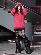 BLOOD SUPPLY Gothic Print Distressed Ripped Long Sleeve Women's Cotton Hoodies