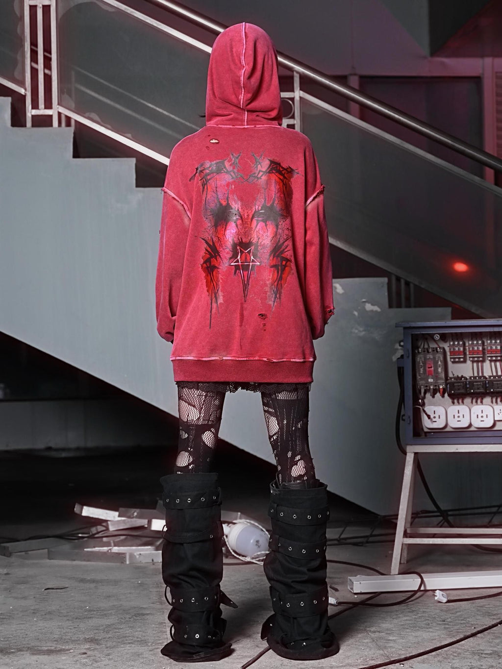 BLOOD SUPPLY Gothic Print Distressed Ripped Long Sleeve Women's Cotton Hoodies