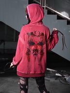 BLOOD SUPPLY Gothic Print Distressed Ripped Long Sleeve Women's Cotton Hoodies