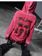 BLOOD SUPPLY Gothic Print Distressed Ripped Long Sleeve Women's Cotton Hoodies