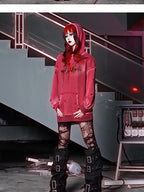 BLOOD SUPPLY Gothic Print Distressed Ripped Long Sleeve Women's Cotton Hoodies