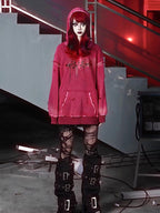 BLOOD SUPPLY Gothic Print Distressed Ripped Long Sleeve Women's Cotton Hoodies