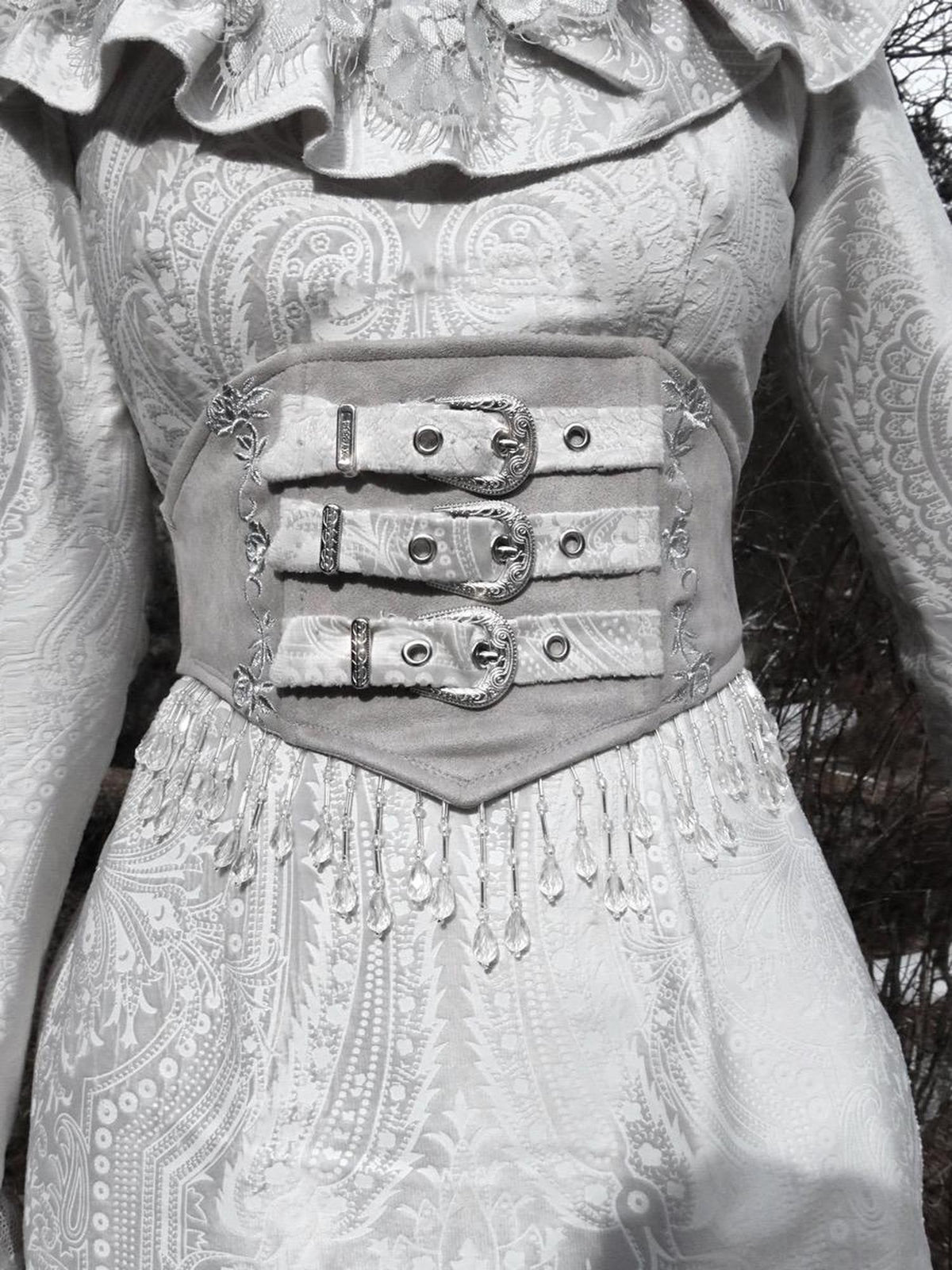 BLOOD SUPPLY Gothic Silver Embroidered Corset Tassel Women's Tube Tops