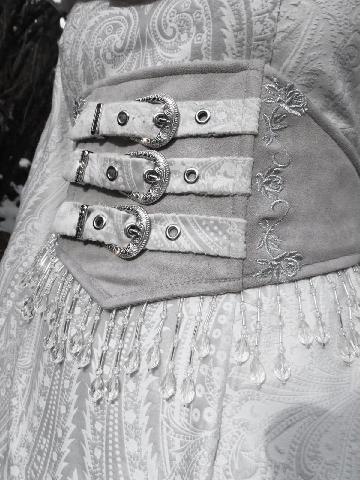 BLOOD SUPPLY Gothic Silver Embroidered Corset Tassel Women's Tube Tops