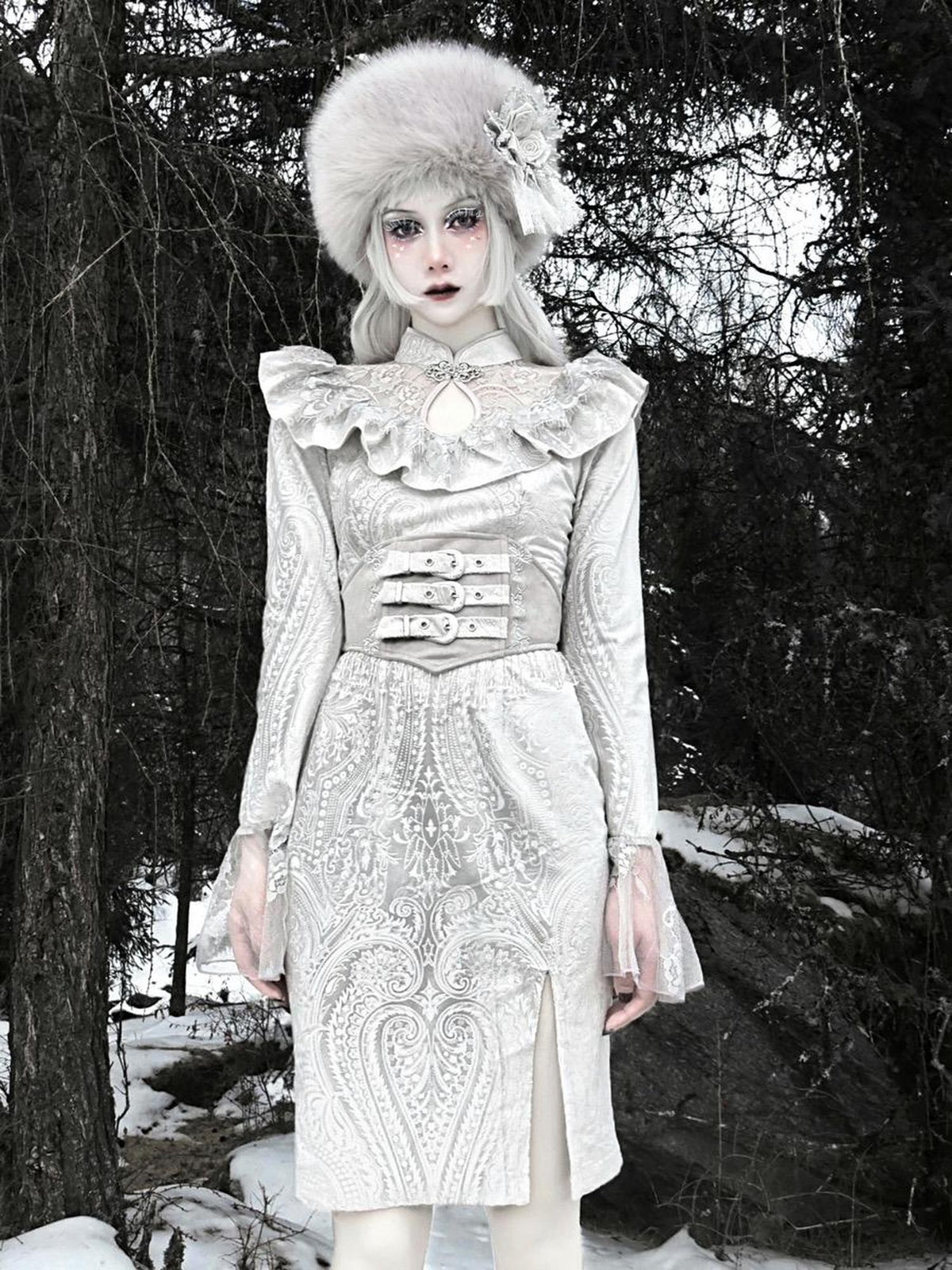 BLOOD SUPPLY Gothic Silver Embroidered Corset Tassel Women's Tube Tops