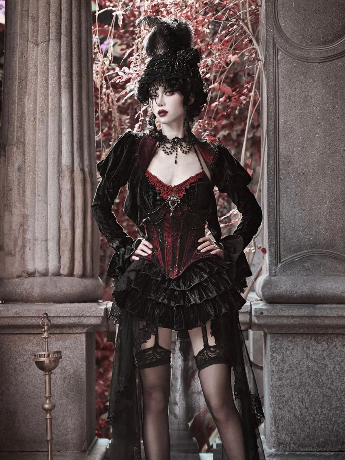 BLOOD SUPPLY Gothic Velvet Corset Bustier Women's Polyester Slip Mini Dresses