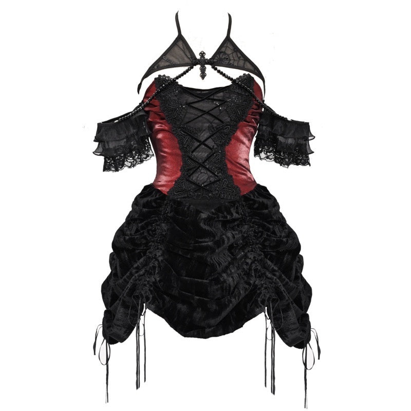 BLOOD_SUPPLY_Gothic_Velvet_Lace_Up_Halter_H_Line_Women's_Slip_Mini_Dresses_734071333188_MISSTT