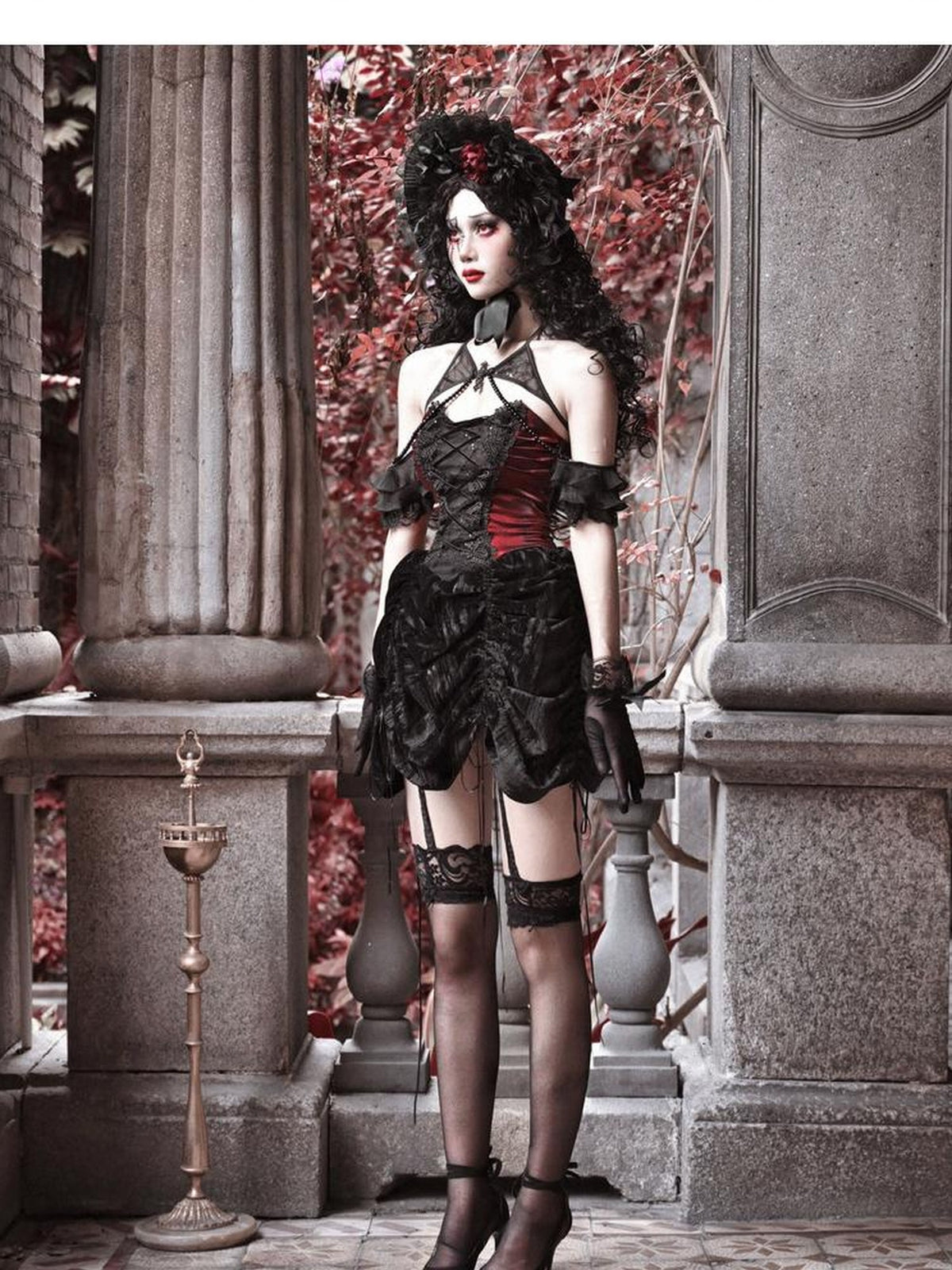 BLOOD SUPPLY Gothic Velvet Lace Up Halter H Line Women's Slip Mini Dresses