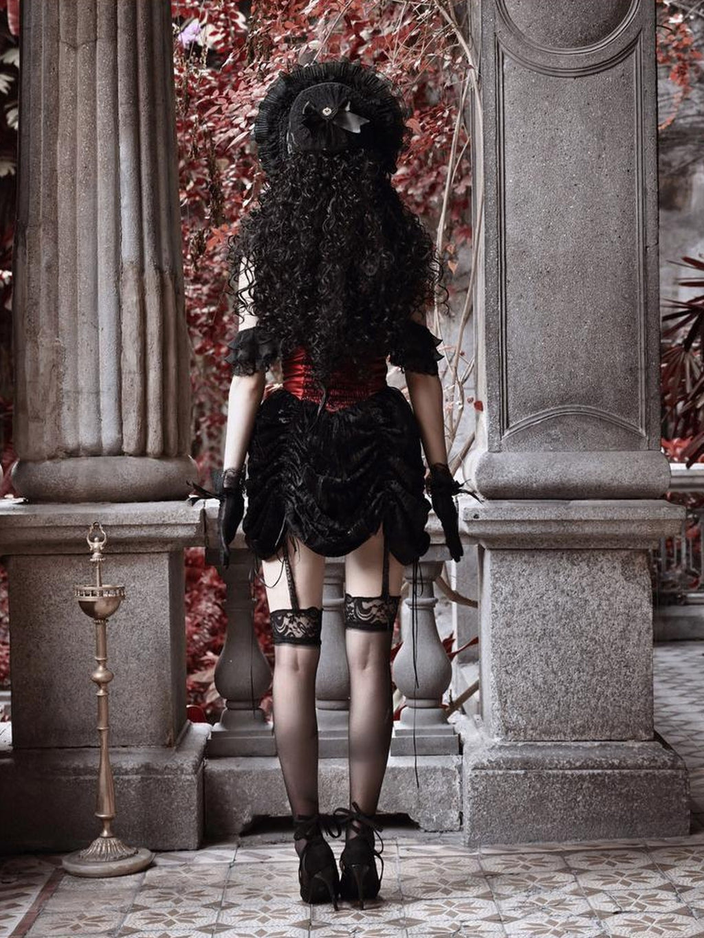 BLOOD SUPPLY Gothic Velvet Lace Up Halter H Line Women's Slip Mini Dresses