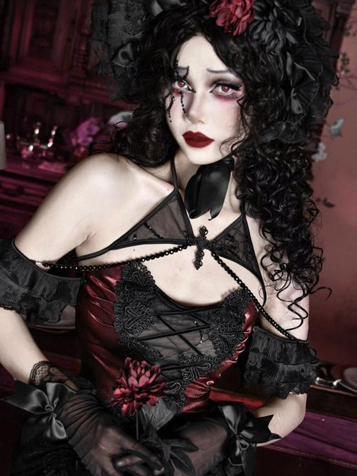 BLOOD SUPPLY Gothic Velvet Lace Up Halter H Line Women's Slip Mini Dresses