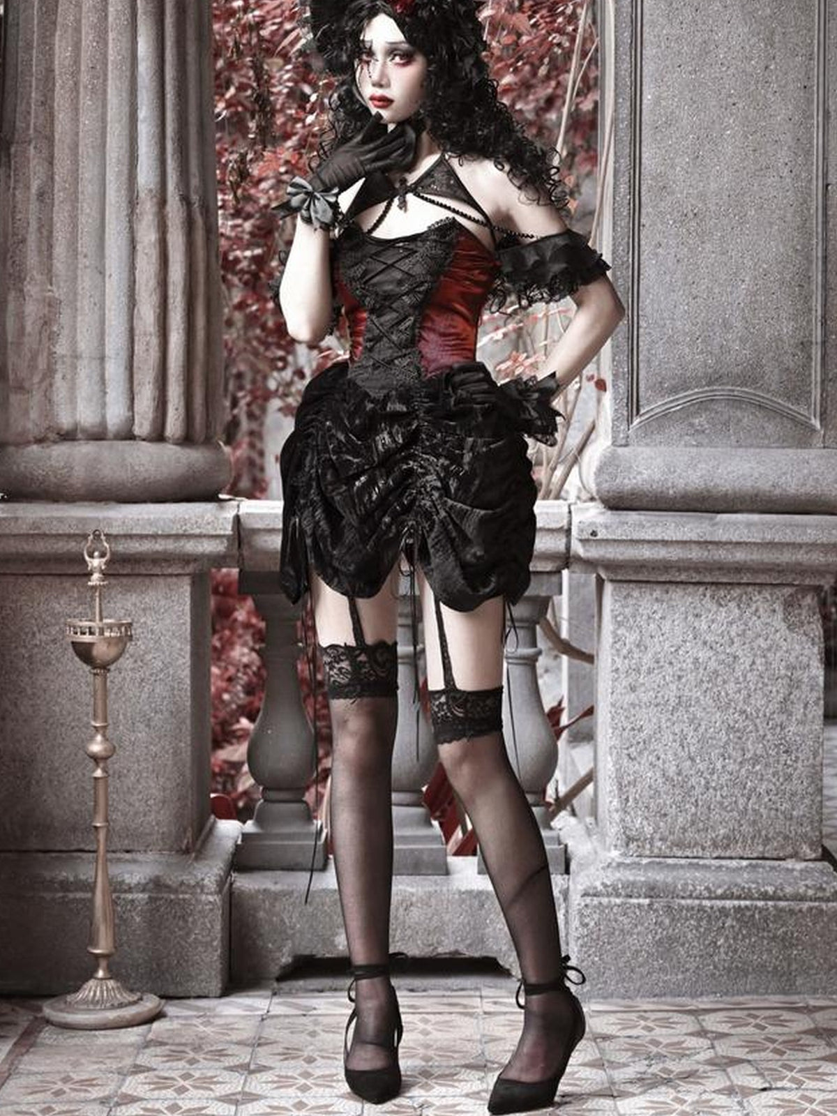 BLOOD SUPPLY Gothic Velvet Lace Up Halter H Line Women's Slip Mini Dresses