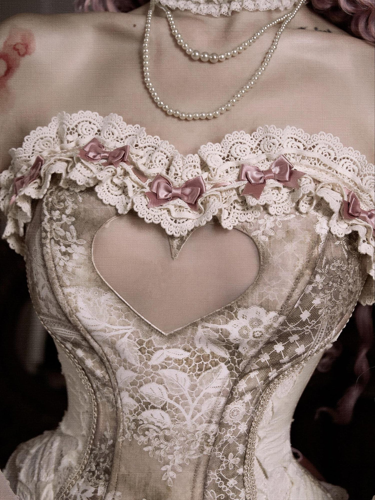 BLOOD SUPPLY Lace Bow Corset Style Rococo Fitted Women's Mesh Tube Tops