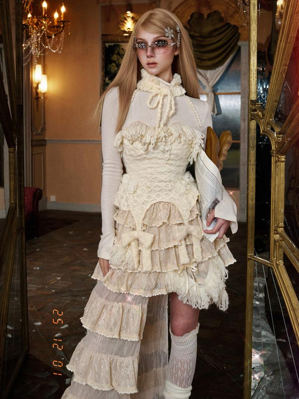 BLOOD SUPPLY Lace Knit High Neck Princess Camisoles Women's Knitwear Camisoles
