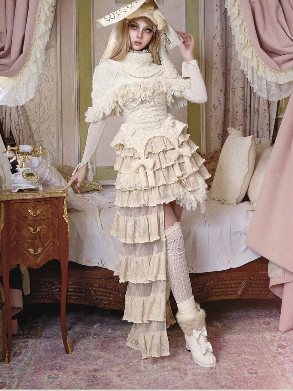 BLOOD SUPPLY Lace Knit High Neck Princess Camisoles Women's Knitwear Camisoles