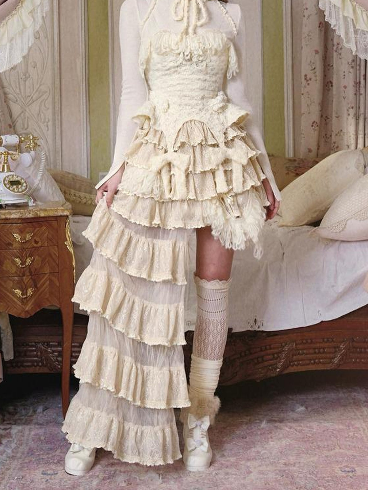 BLOOD SUPPLY Lace Knit High Neck Princess Camisoles Women's Knitwear Camisoles