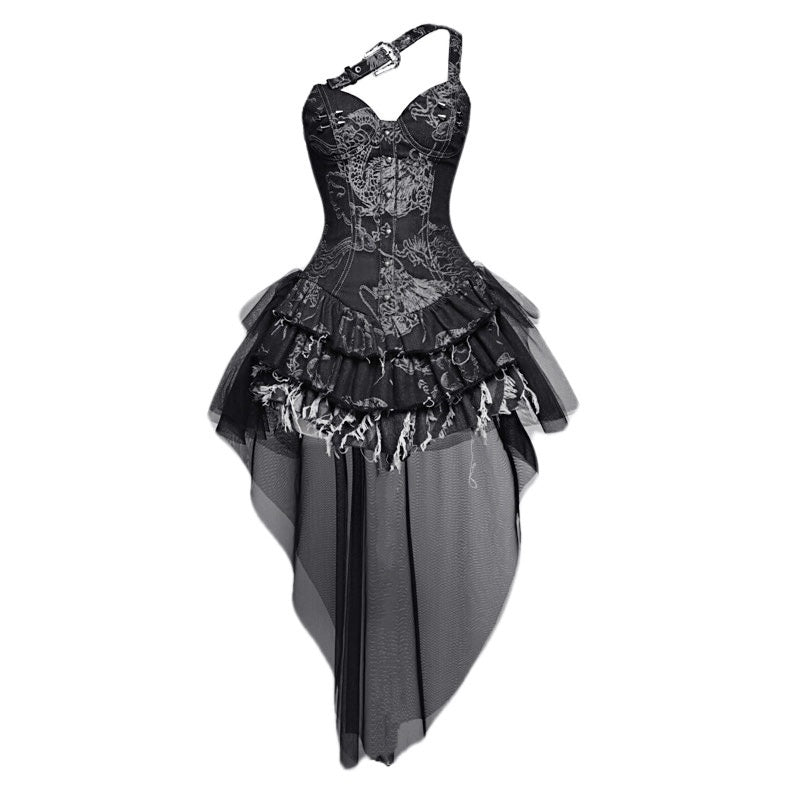 BLOOD_SUPPLY_Punk_Patchwork_High_Waist_Ruffle_V-neck_Women's_Cotton_Blend_Slip_Mini_Dresses_717348663436_MISSTT