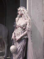 BLOOD SUPPLY Silver Foil Mermaid Pleated Women's Polyester Maxi Skirts