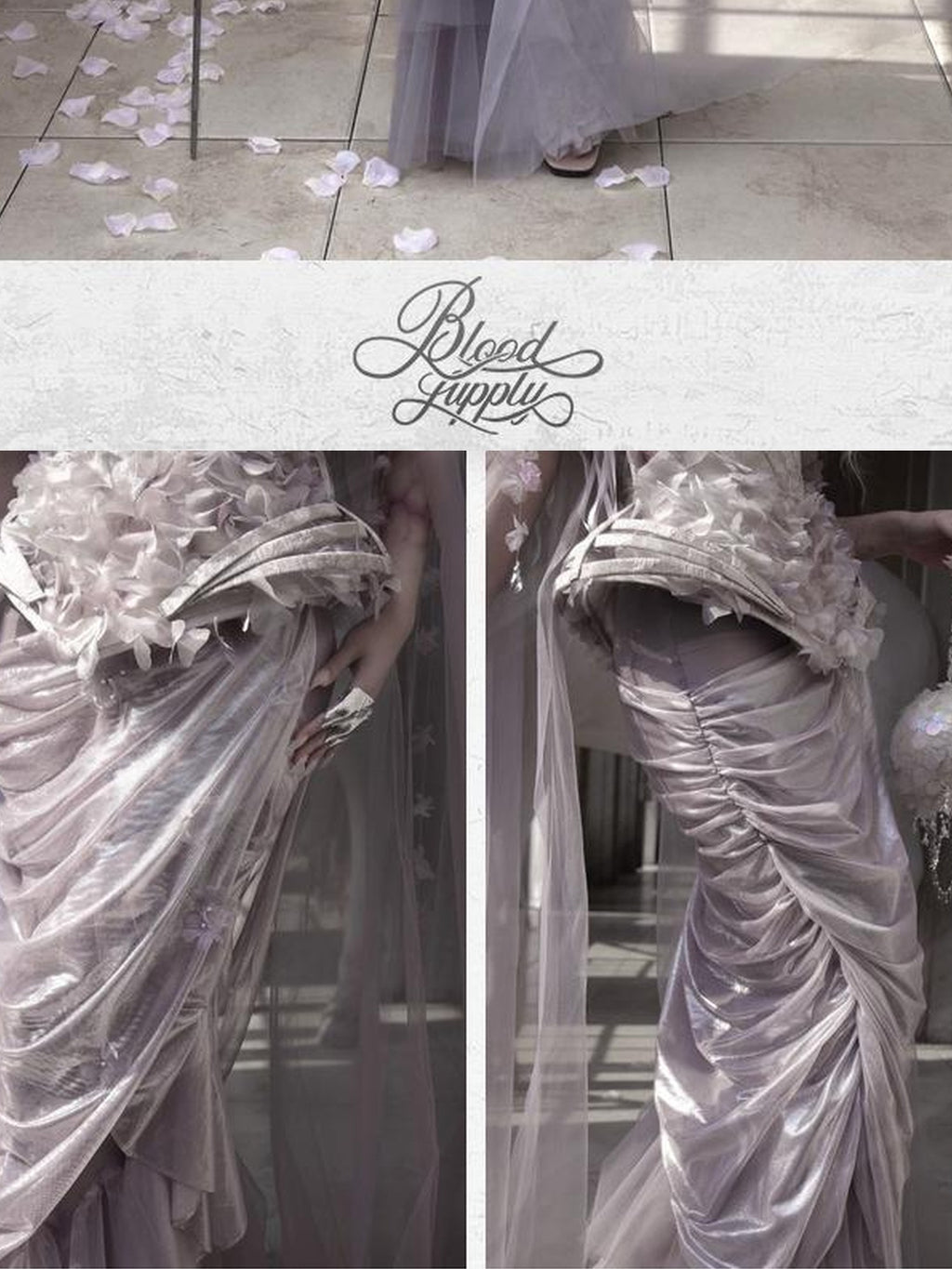 BLOOD SUPPLY Silver Foil Mermaid Pleated Women's Polyester Maxi Skirts