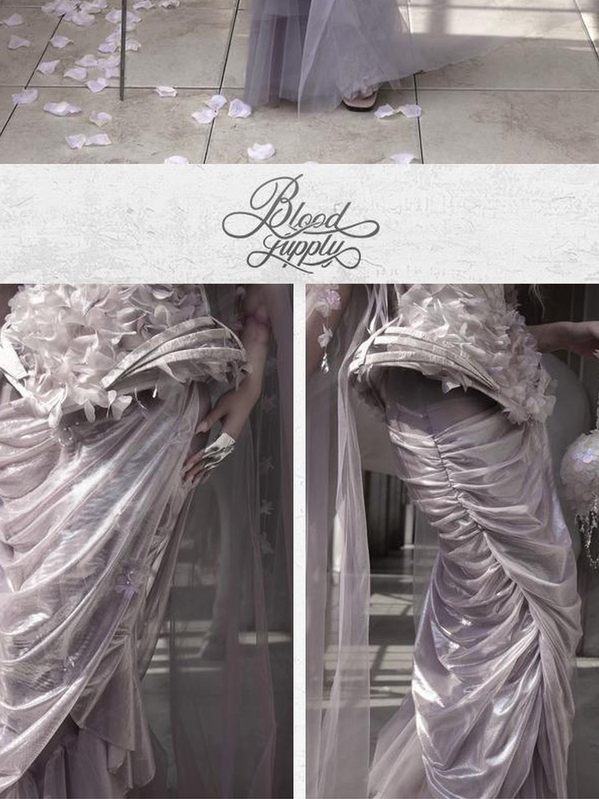 BLOOD SUPPLY Silver Foil Mermaid Pleated Women's Polyester Maxi Skirts