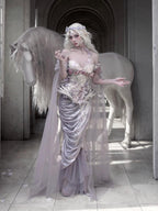 BLOOD SUPPLY Silver Foil Mermaid Pleated Women's Polyester Maxi Skirts