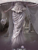 BLOOD SUPPLY Silver Foil Mermaid Pleated Women's Polyester Maxi Skirts