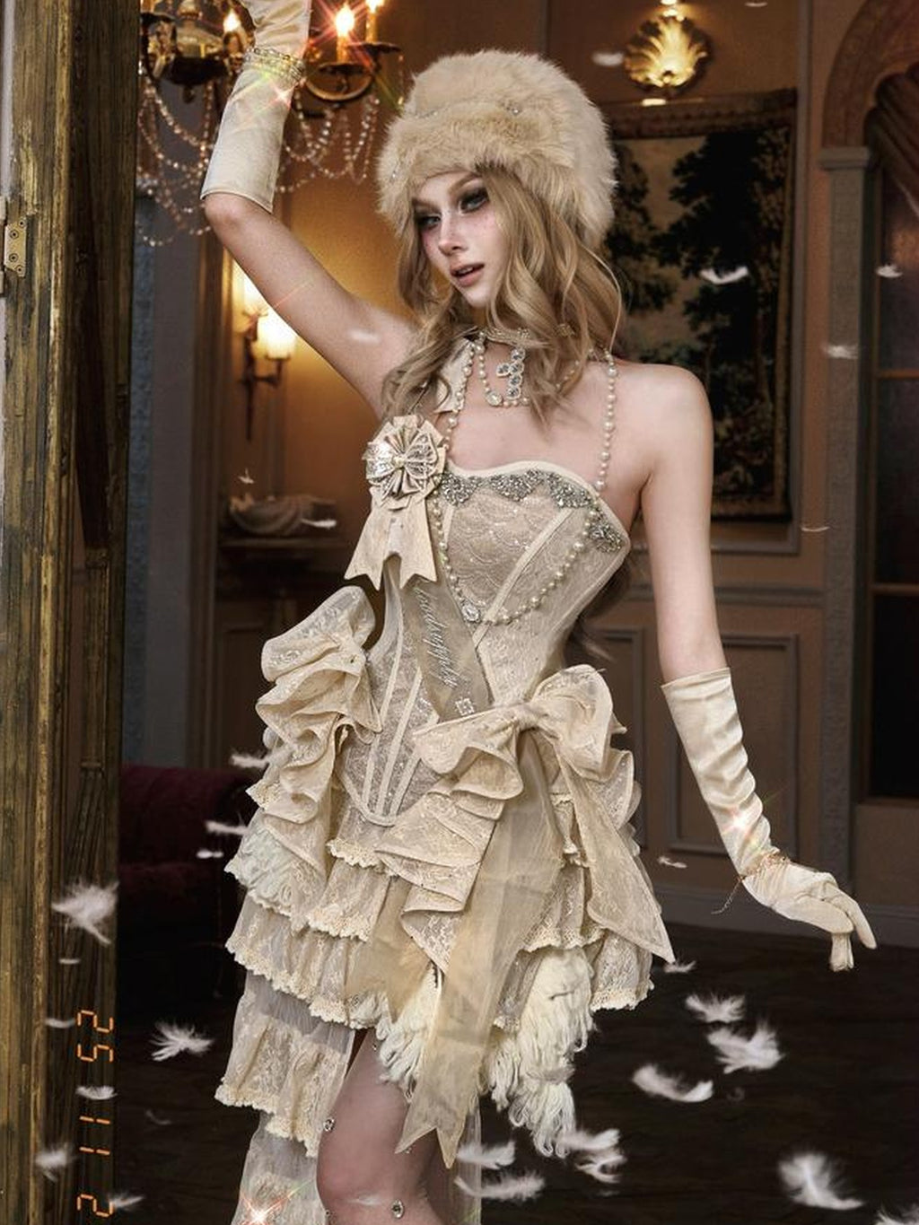 BLOOD SUPPLY Sparkling Rhinestone Fishbone Princess Style Women's Polyester Slip Midi Dresses