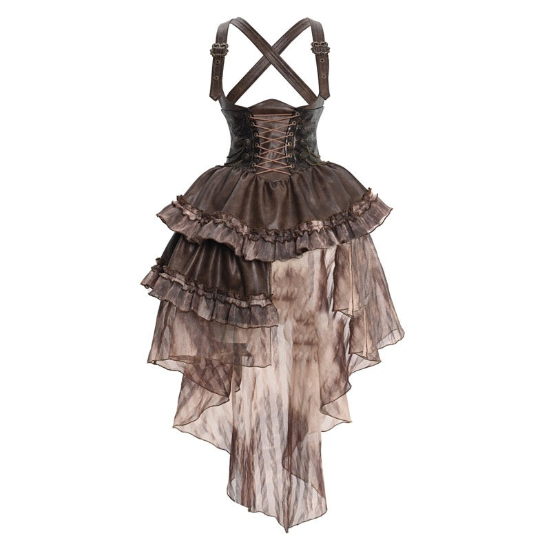 BLOOD_SUPPLY_Steampunk_Pu_Bustier_Asymmetric_Lace_Up_Train_Women's_Spandex_Slip_Mini_Dresses_746867051765_MISSTT