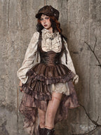 BLOOD SUPPLY Steampunk Pu Bustier Asymmetric Lace Up Train Women's Spandex Slip Mini Dresses