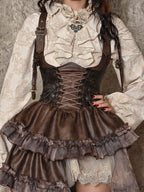 BLOOD SUPPLY Steampunk Pu Bustier Asymmetric Lace Up Train Women's Spandex Slip Mini Dresses