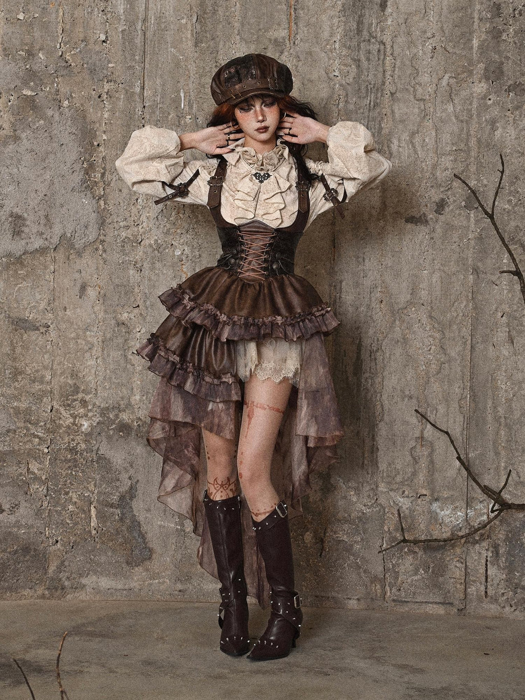 BLOOD SUPPLY Steampunk Pu Bustier Asymmetric Lace Up Train Women's Spandex Slip Mini Dresses