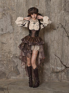 BLOOD SUPPLY Steampunk Pu Bustier Asymmetric Lace Up Train Women's Spandex Slip Mini Dresses