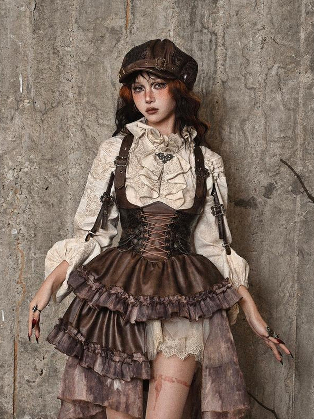 BLOOD SUPPLY Steampunk Pu Bustier Asymmetric Lace Up Train Women's Spandex Slip Mini Dresses
