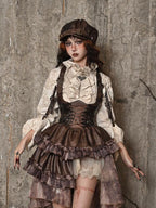 BLOOD SUPPLY Steampunk Pu Bustier Asymmetric Lace Up Train Women's Spandex Slip Mini Dresses