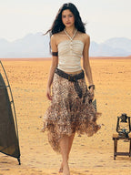 BeerBro Animal Print Asymmetric Hem Low Rise Straight Women's Polyester Midi Skirts