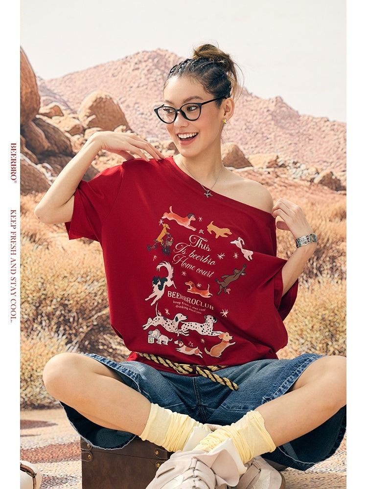 BeerBro_Animal_Print_Off_Shoulder_Slouchy_Lyocell_Women's_Short_Sleeve_T-shirts_918112807603_MISSTT