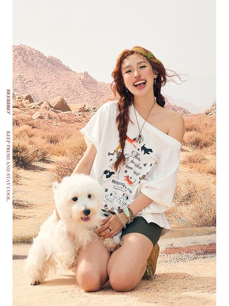 BeerBro_Animal_Print_Off_Shoulder_Slouchy_Lyocell_Women's_Short_Sleeve_T-shirts_918112807603_MISSTT