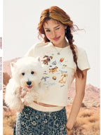 BeerBro Art Print Dog Graphic Slim Fit Women's Cotton Crop Tops