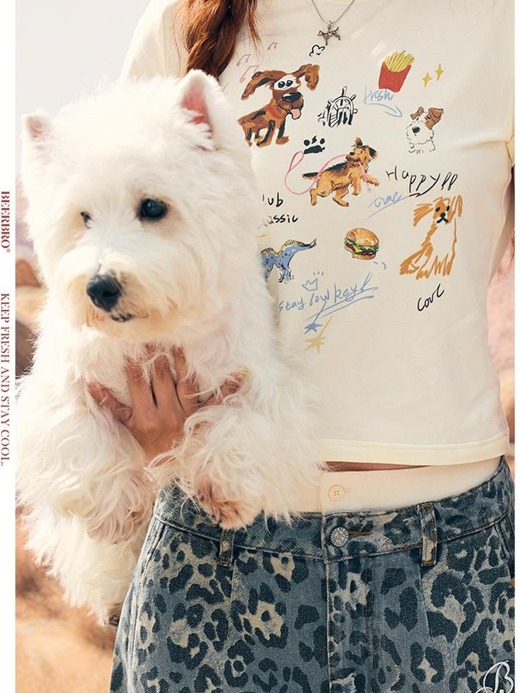 BeerBro Art Print Dog Graphic Slim Fit Women's Cotton Crop Tops