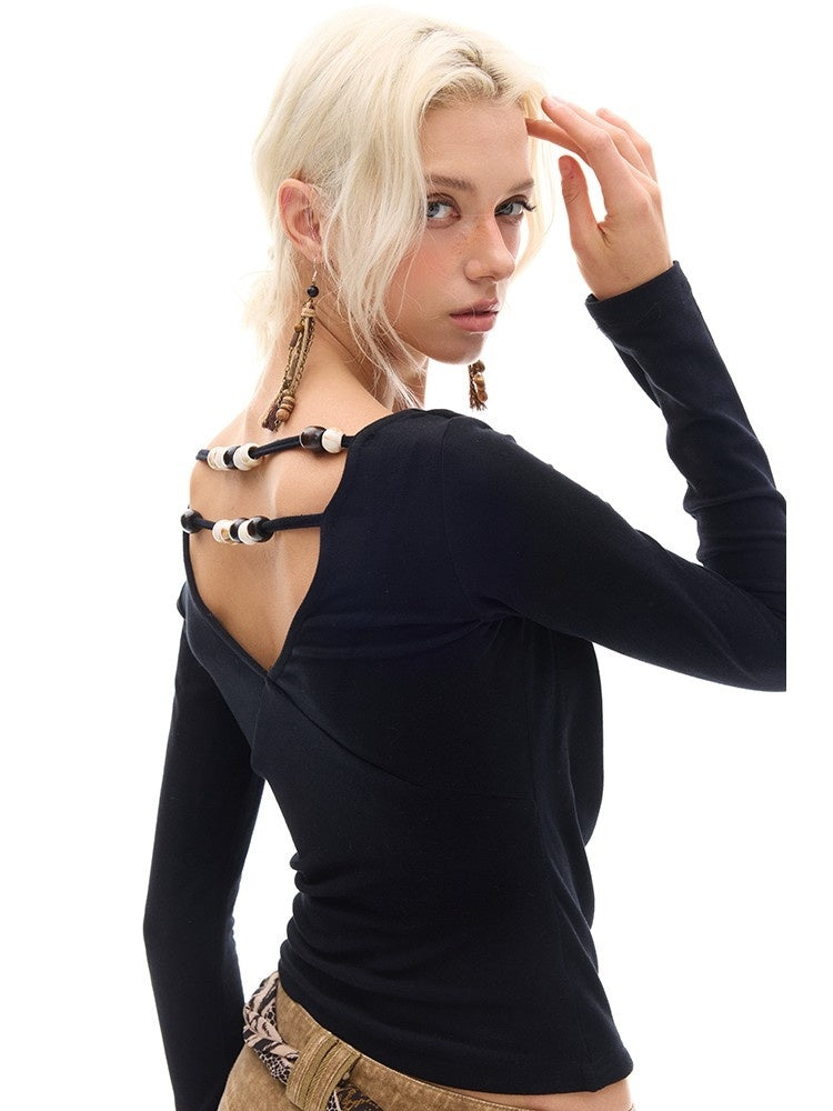 BeerBro_Beaded_Draped_Neck_Padded_Fake_Two_Piece_Knit_Women's_Long_Sleeve_T-shirts_863550914169_MISSTT
