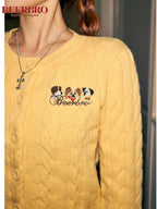 BeerBro Cable Knit Animal Graphic Cropped Women's Acrylic Cardigans