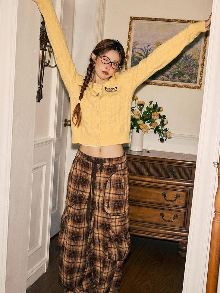 BeerBro Cable Knit Animal Graphic Cropped Women's Acrylic Cardigans