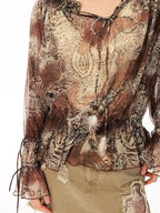 BeerBro Cashew Floral Print Off Shoulder Sheer Lightweight Slim Fit Women's Blouses