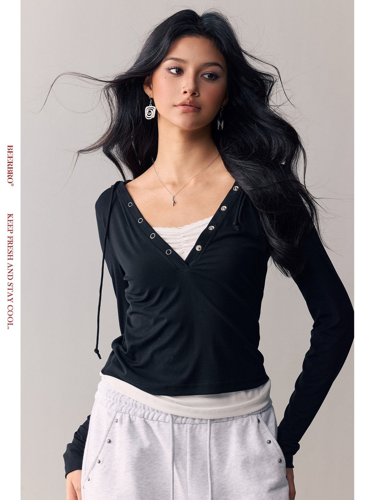 BeerBro_Color_Block_Faux_Layered_Hooded_Knit_Women's_Lyocell_Long_Sleeve_T-shirts_1007081233161_MISSTT