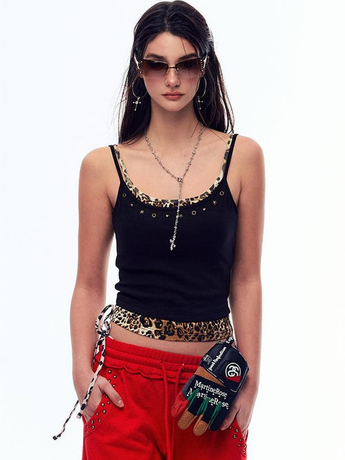 BeerBro Color Block Faux Layered Hotfix Slim Fit Acrylic Women's Camisoles