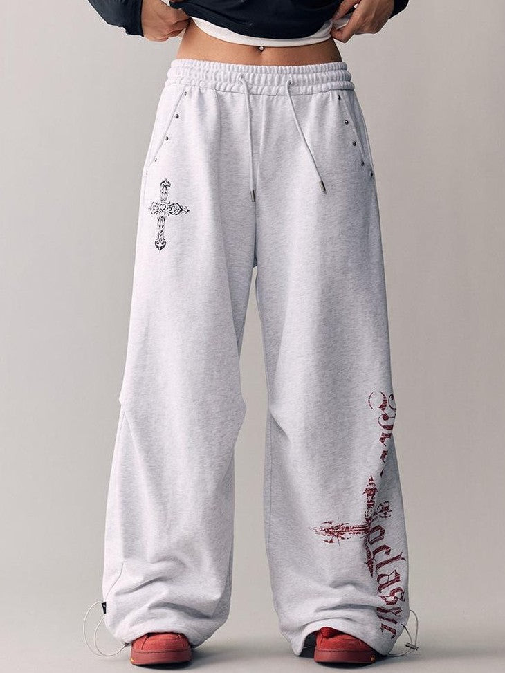 BeerBro Cross Print Studded Cotton Women's Straight Pants