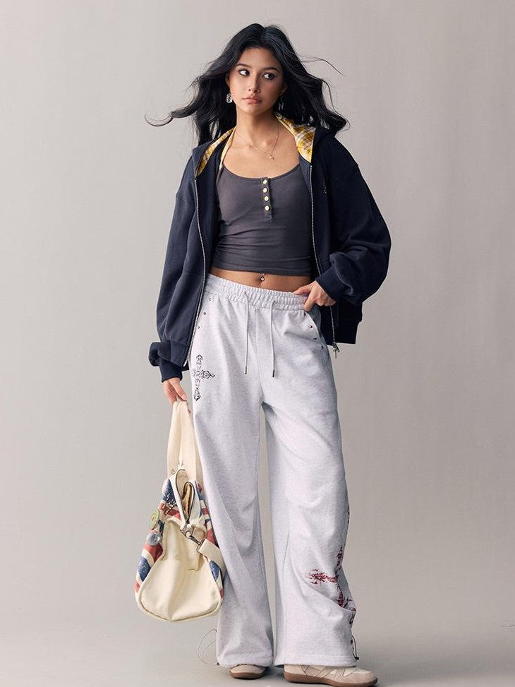 BeerBro Cross Print Studded Cotton Women's Straight Pants