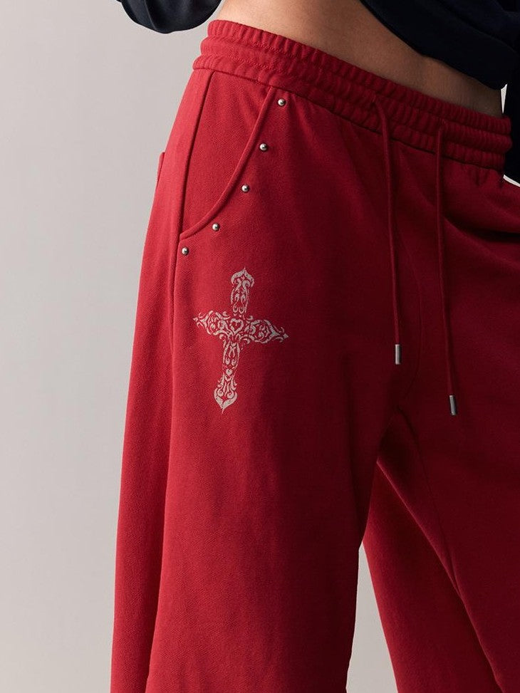 BeerBro Cross Print Studded Cotton Women's Straight Pants