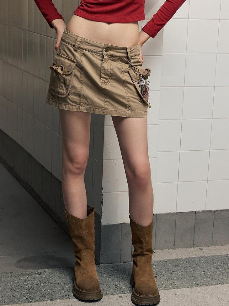 BeerBro Distressed Low Waist A Line Cotton Women's Mini Skirts