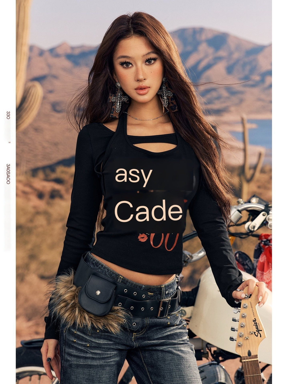 BeerBro_Glitter_Slogan_Print_Deconstructed_Fake_Two_Piece_Women's_Cotton_Long_Sleeve_T-shirts_986894500043_MISSTT